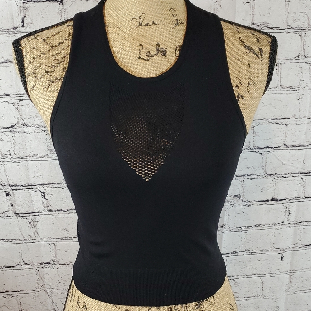Sweaty Betty Black Sleeveless Cropped Athletic Tank with Mesh Detail Size S/M